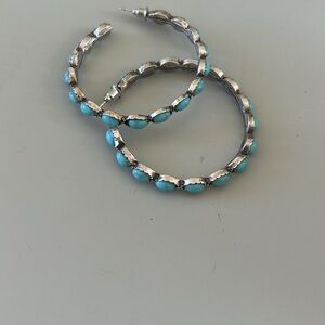Elegant Silver and Turquoise Hoop Earrings
